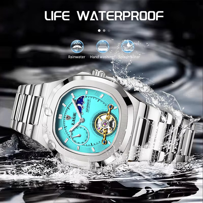 LIGE Armbanduhr Automatik, Edelstahl, Blau, Herren - Bild 5