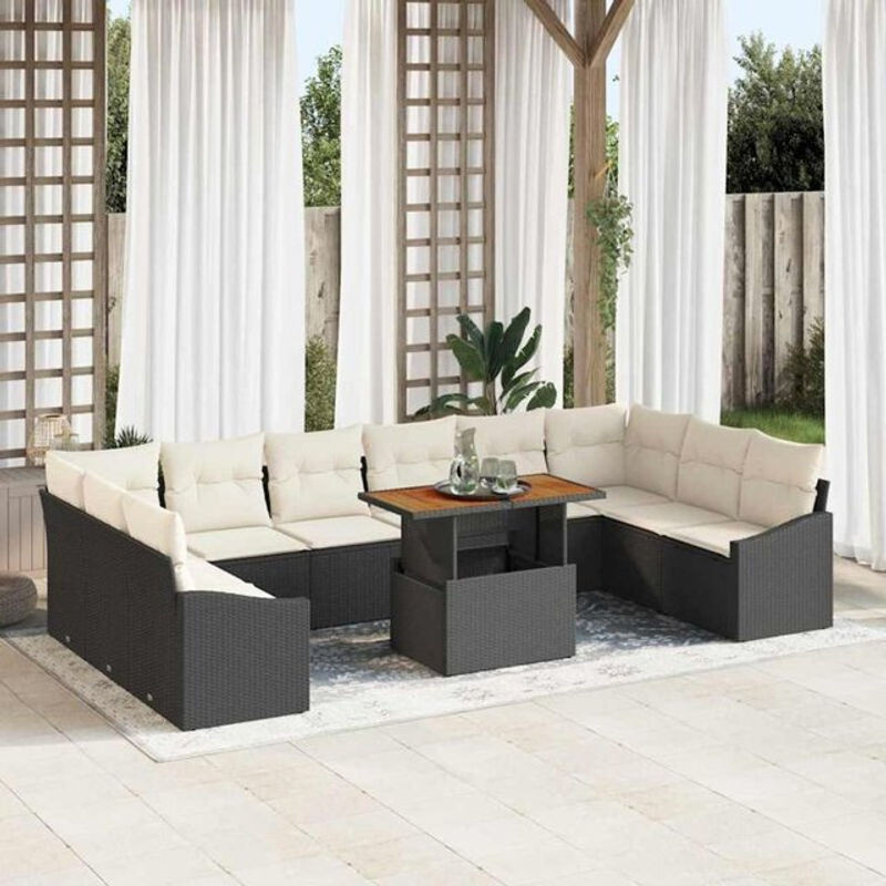 vidaxl Garten-Sofa-Set aus Poly-Rattan mit Speicherfunktion, 11-teilig, Schwarz - Bild 1