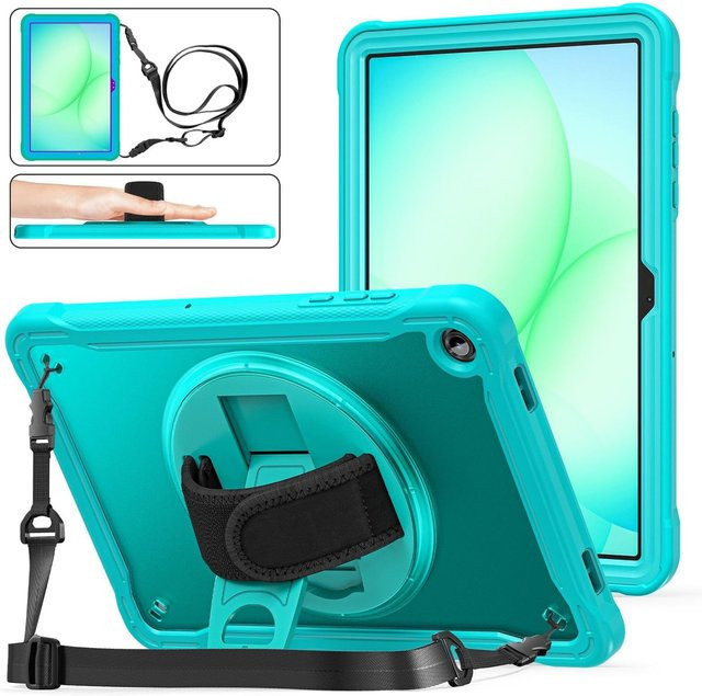 Samsung Galaxy Tab A11 Plus Hülle mit 360 Grad Ring Handgriff und Schultergurt in Türkis - Bild 1