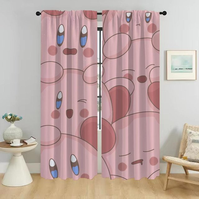 Kirbys Schatten Halloween Vorhänge für Schlafzimmer und Wohnzimmer, 2 Paneele, Farbe: Pink, Breite: 50 cm, Höhe: 70 cm - Bild 1