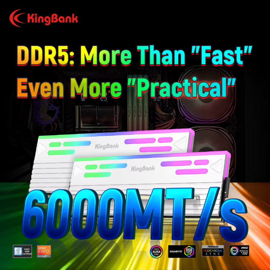 KingBank SoarBlade KFRW DDR5 RGB Serie RAM Kit 48GB (2x24GB) 6000MHz UDIMM Dual-Channel mit Hynix M-Die CL28 für Desktop-Computer - Bild 2