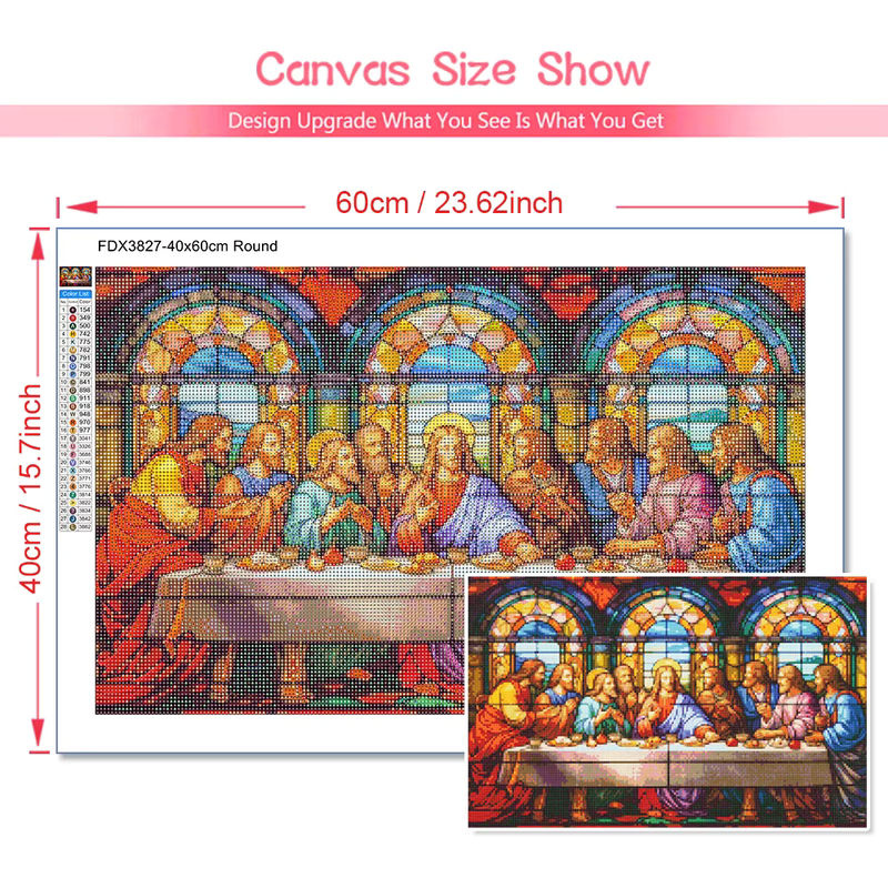 QIZITENG 5D DIY Diamantmalerei Jesus Letztes Abendmahl als Strass Stickerei Set in Mehrfarbig, quadratisch, wandmontiert, Breite: 40 cm, Höhe: 30 cm, Tiefe: 30 cm - Bild 3