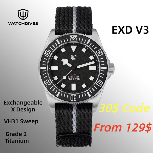 Watchdives Taucheruhr Titan, Quarz, 40 mm, Herren, Saphirglas, Textil/NATO - Bild 1