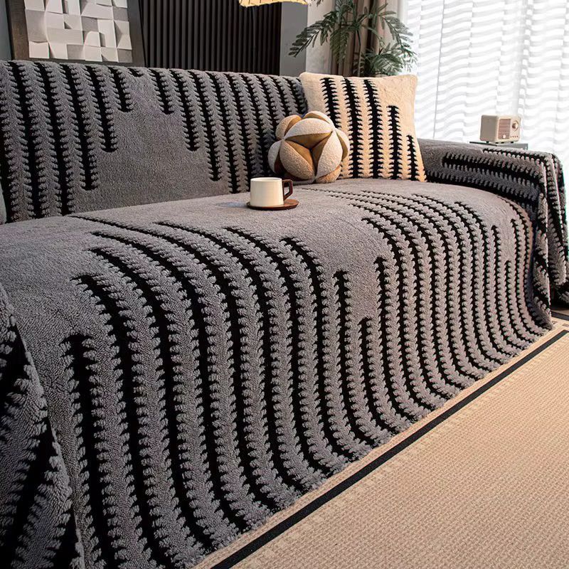 Graue Strickdecke im böhmischen Jacquard-Stil als weiches Sofa-Handtuch - Bild 3