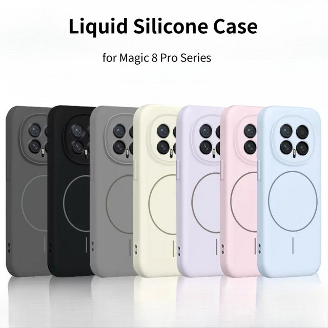 Magnetische Flüssig-Silikon Handyhülle für Honor Magic 8 Pro 7 Pro 6 in Lila, stoßfeste Schutzhülle mit erhöhtem Kameraschutz - Bild 1