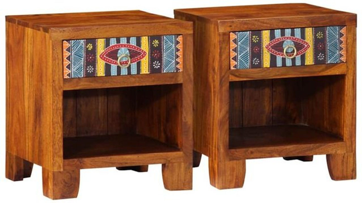 Set aus 2 Nachttischen aus Massivholz Akazie in Braun im Bohemian Stil, B/T/H: 40 x 35 x 45 cm, von vidaxl - Bild 1
