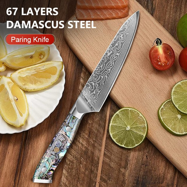 Baovim Allzweckmesser aus Damaszener Stahl mit Abalone-Muschelgriff, 5 Zoll (12,7 cm) - Bild 1