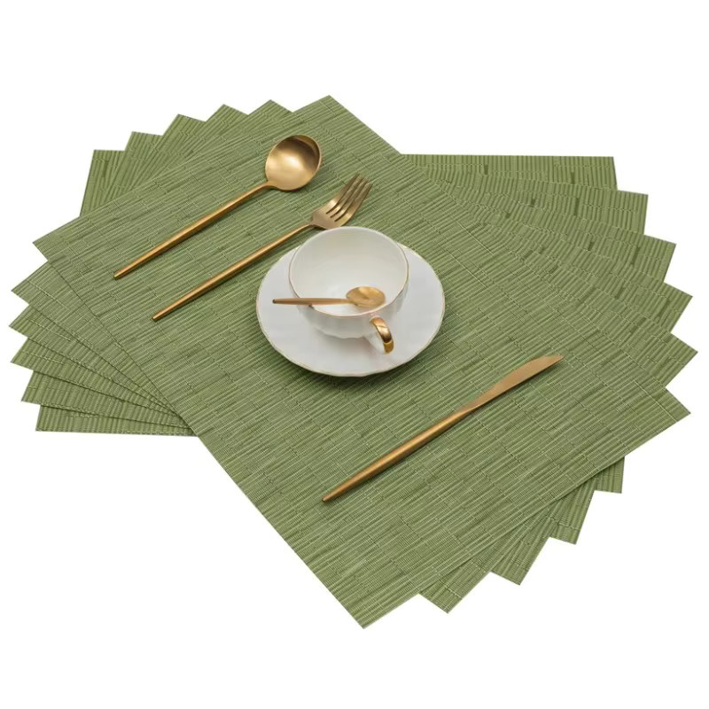 Inyahome Tischsets aus gewebtem PVC in Grün, quadratisch, rutschfest und waschbar, B/B: 30 x 45 cm - Bild 2