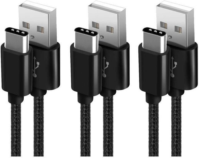 SUCESO USB C Kabel 3er-Pack aus geflochtenem Nylon in Schwarz mit 1m und 2m Längen für Schnellladung - Bild 1