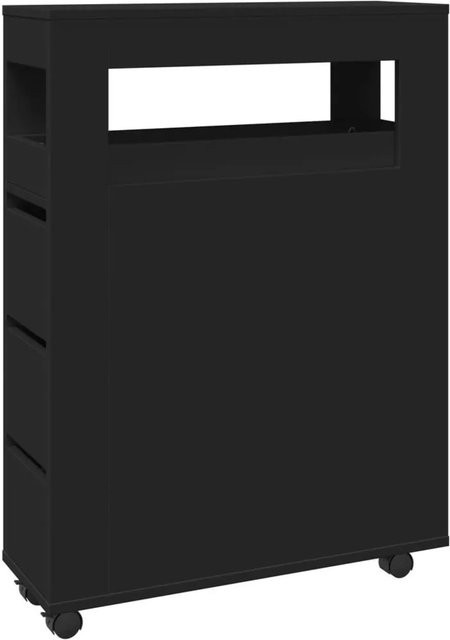 vidaXL Badschrank schmal mit Rollen in Schwarz aus Holzwerkstoff - Bild 1