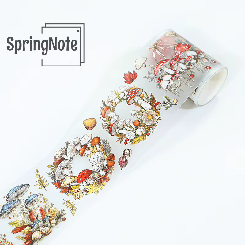 Transparentes PET Washi Tape mit Blatt- und Pilzmotiv in Weiß für DIY Scrapbooking und Journaling, Breite: 100 mm, Länge: 2 m - Bild 3