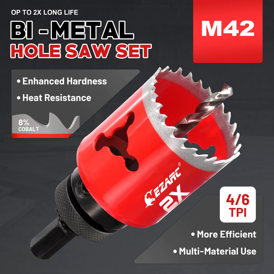 EZARC 16-teiliges Lochsägen-Set aus Bi-Metall für Holz, Metall, Sperrholz und PVC, inklusive Dorn, Bohrer, Montageplatte und Sechskantschlüssel, Durchmesser 19-64mm - Bild 2