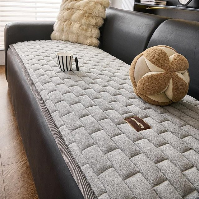 CraftGen Luxuriöse gesteppte Samt-Sofahülle in Grau, Breite: 70 cm, Länge: 240 cm - Bild 1