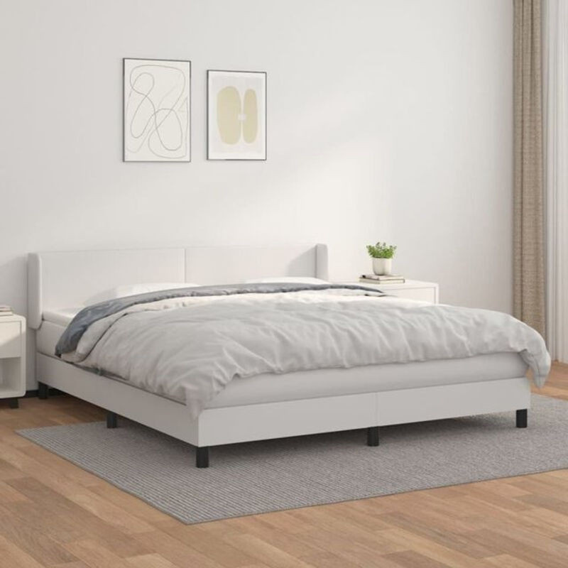 vidaxl Boxspringbett mit Matratze in Weiß aus Kunstleder und Massivholz B/T/H: 180 x 200 cm - Bild 1