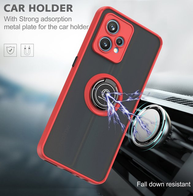 Realme 9 Pro Plus RMX3392 RMX3393 Handyhülle mit Metallring-Halter und Silikon-Stoßfänger, matte Rückseite, harte Schutzhülle - Bild 1