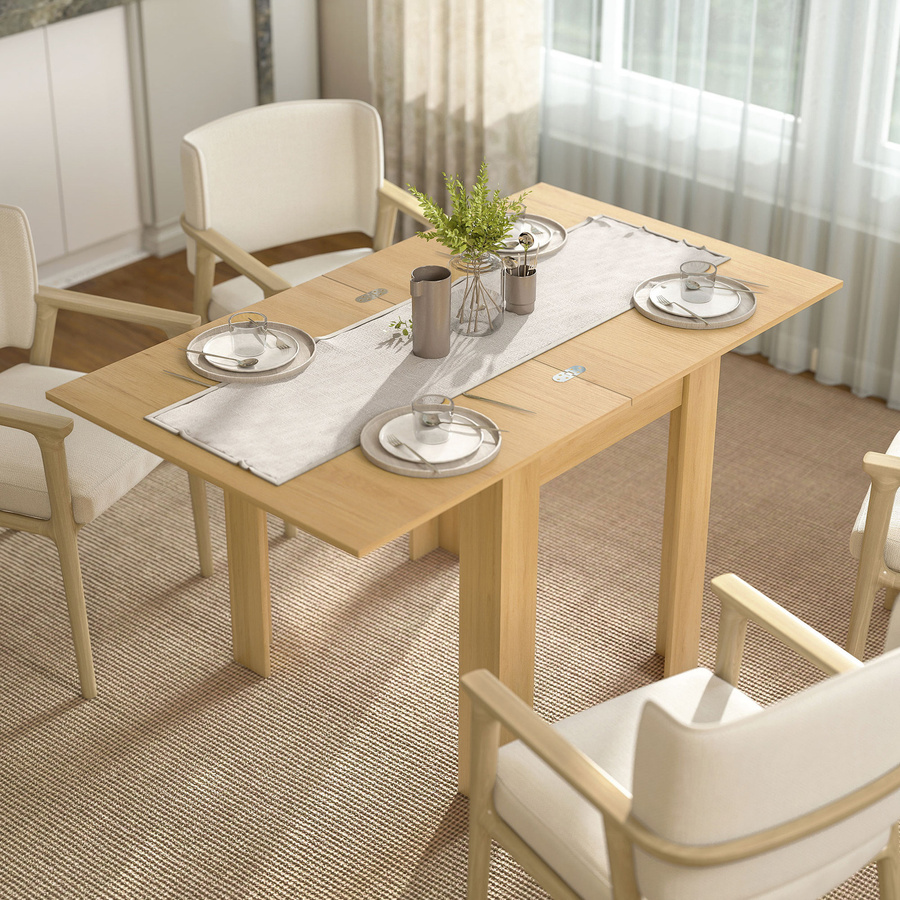 HOMCOM Esstisch ausziehbar in Holzoptik Natur, moderner rechteckiger Küchentisch für 4–6 Personen, B/T/H: 70 x 80 x 70 cm bis 140 x 80 x 70 cm - Bild 2