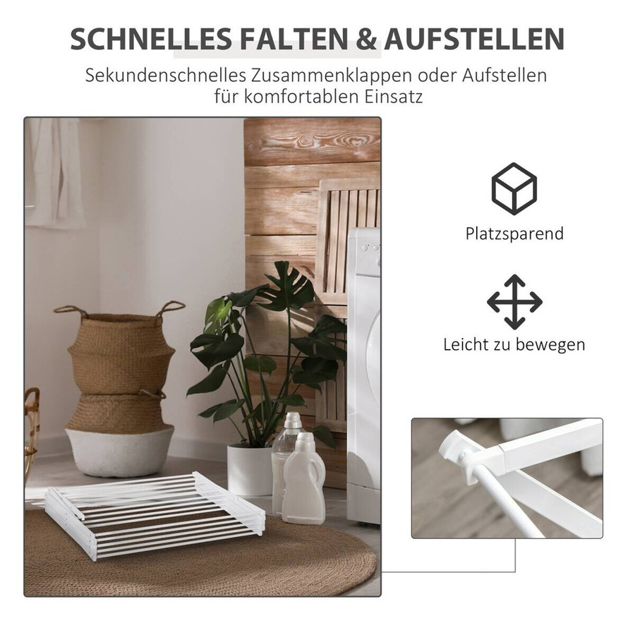 HOMCOM Wäscheständer faltbar, 8-stufig, Metall und Kunststoff, Weiß, B/T/H: 74 x 35 x 144 cm - Bild 2