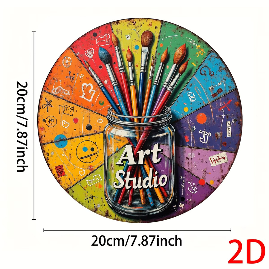 Potdemiel Vintage Art Studio Metallschild Rund, Bunte Wanddekoration aus Aluminium mit Abstract Design, Durchmesser: 20 cm - Bild 2