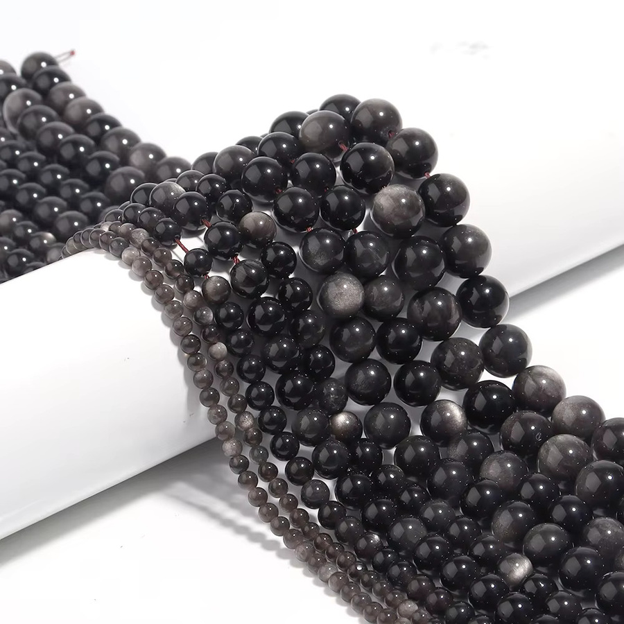 louleur Perlen, Silber-Obsidian, rund - Bild 3