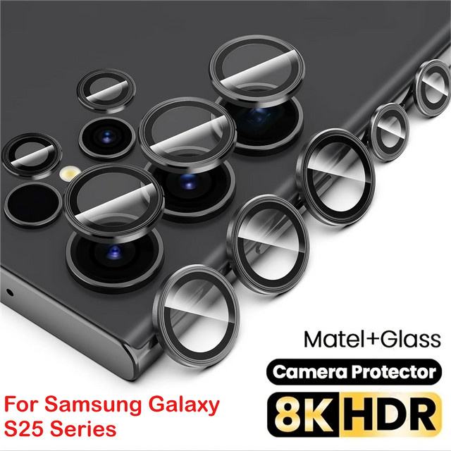 Samsung Galaxy S25 S24 S23 Serie Kamera Objektiv Schutz Set mit 9H gehärtetem Glas und Metall Ring in Silver und Black - Bild 1