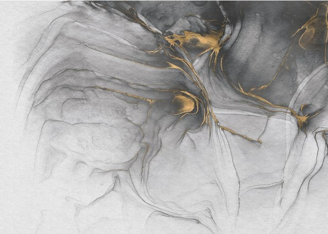 Komar Vliesfototapete Flow in Gold und Grau, Breite: 350 cm, Höhe: 250 cm - Bild 1