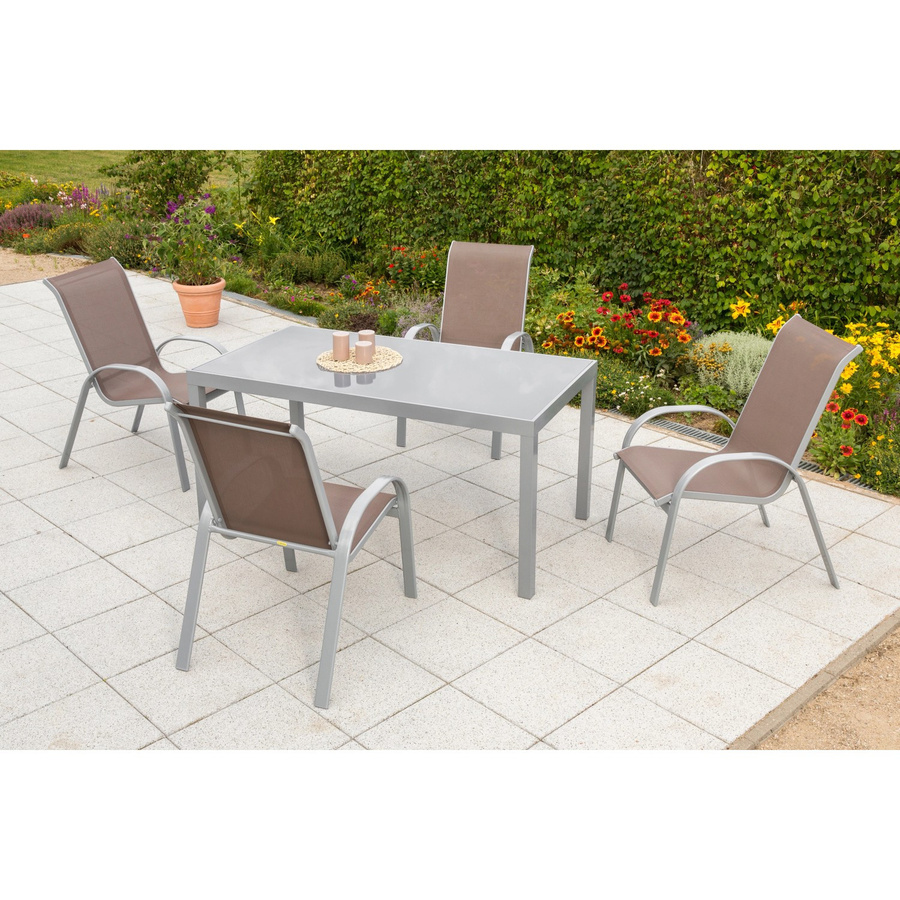 Merxx Tischgruppe Amalfi 5-tlg. Gartenmöbelset aus Aluminium und Glas in Beige, B: 150 cm, T: 90 cm - Bild 2