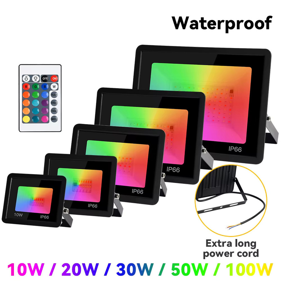 Arbrac RGB LED Flutlicht Set 50W mit Fernbedienung, IP66 wasserdicht, Schwarz, 2er Pack Outdoor Garten Beleuchtung - Bild 2