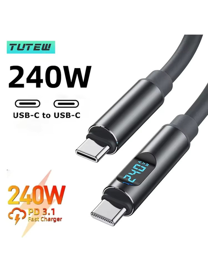 Tutew Typ-C-Kabel mit Leistungsanzeige in Grau, 240 W, 480 Mbit/s für Datenübertragung und PD-Aufladung, kompatibel mit iPhone 15 16 17, Samsung und Huawei - Bild 4
