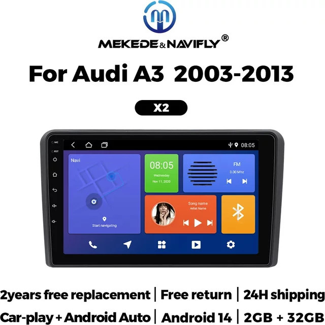 STRONGNAVI Android 2DIN Multimedia Radio mit GPS und Video Player für Audi A3 2 8P (2003-2013), S3 (2006-2012) und RS3 (2011) in Schwarz - Bild 1