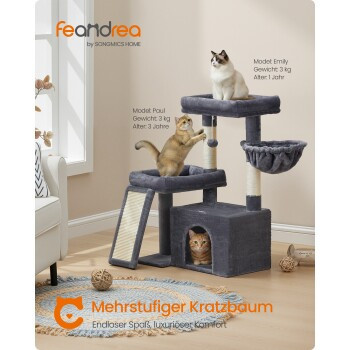 FEANDREA Katzenkratzbaum mit Höhle, Rampe und Körbchen in Dunkelgrau und Beige - Bild 2