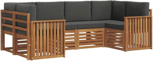 vidaXL Sofagarnitur 20-teilig aus Massivholz Akazie in Natur und Anthrazit mit L-Form und Kissen - Bild 1