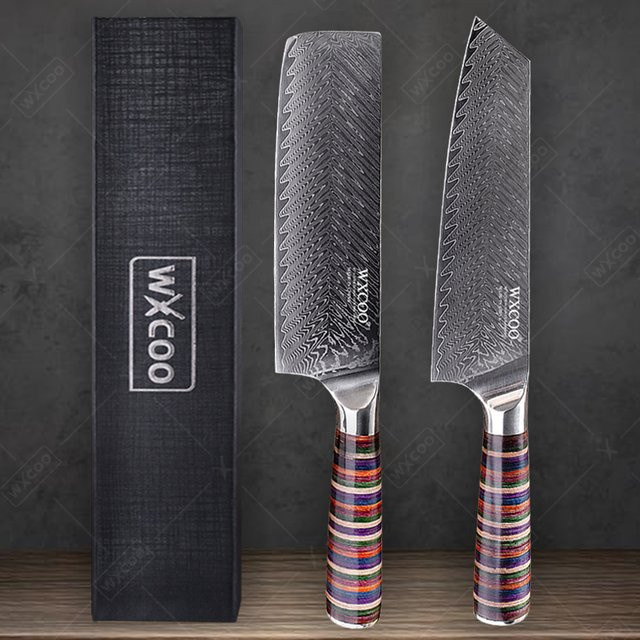 WXCOO Japanisches Kiritsuke Nakiri Messer aus Damaststahl, handgeschmiedetes Profi-Küchenmesser mit Holzgriff - Bild 1