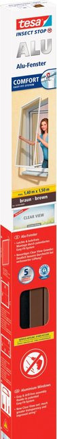 tesa Fliegengitter Comfort Fenster mit Alu Rahmen in Braun, Breite: 150 cm, Höhe: 140 cm - Bild 1