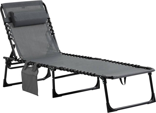 Outsunny Sonnenliege Grau aus Textilene und pulverbeschichtetem Stahl mit verstellbarer Kopfstütze, B/H/L: 58 x 30 x 185 cm - Bild 1
