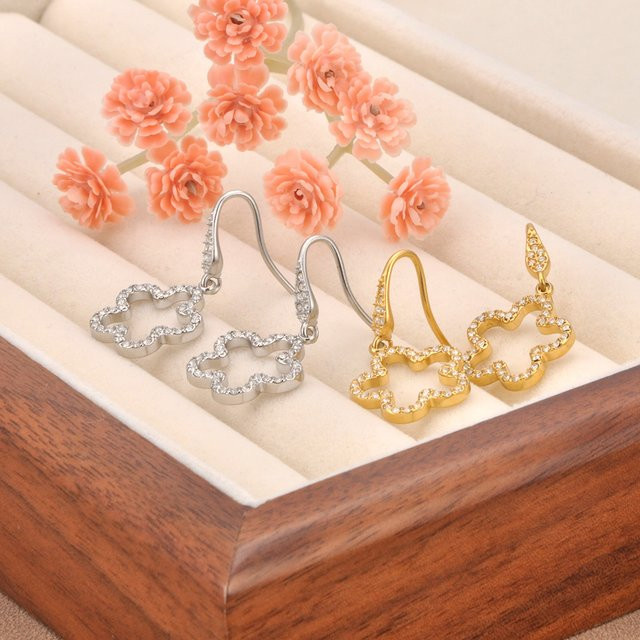 JeeMango Ohrringe, Edelstahl, Gold, Strass Blume Herz, Kristall - Bild 1