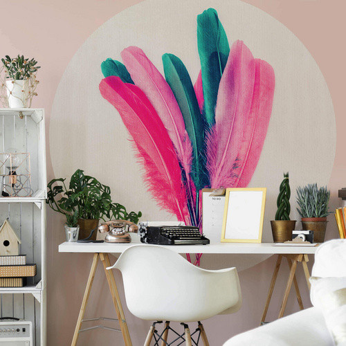 K&L Wall Art Vliestapete Kubistika Feder Rosa Boho Deko, mehrfarbig, matt, B: 153 cm, H: 140 cm - Bild 2