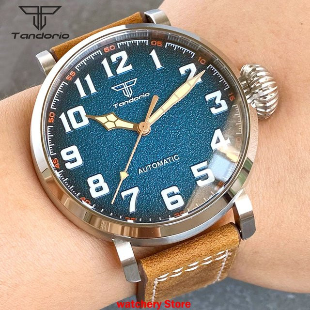 Tandorio Fliegeruhr, Automatik, Edelstahlgehäuse, 46,5 mm, Leder, Herren - Bild 1