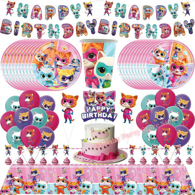 Potdemiel SuperKittyed Geburtstagsparty-Dekoration Set für Mädchen in Multicolour mit Tellern, Bechern, Servietten und Ballons - Bild 1