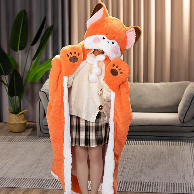 Weicher Fuchs Plüsch Umhang aus Korallenfleece von Binchi Fitness in verschiedenen Farben, B/B: 120 x 160 cm - Bild 1