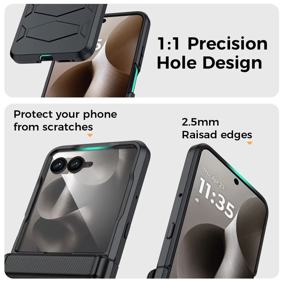 Motorola Moto Razr 2024/2025 Ultra Handyhülle mit rutschfester Textur und robustem Scharnierschutz, Schwarz - Bild 2