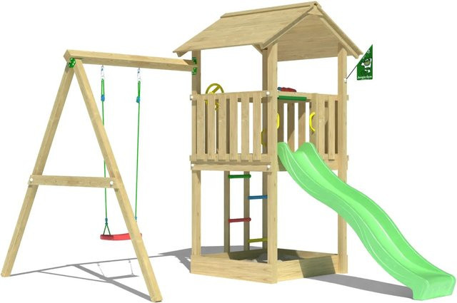 Jungle Gym Spielturm Beacon aus Holz mit Einzelschaukel und Rutsche in Hellgrün - Bild 1