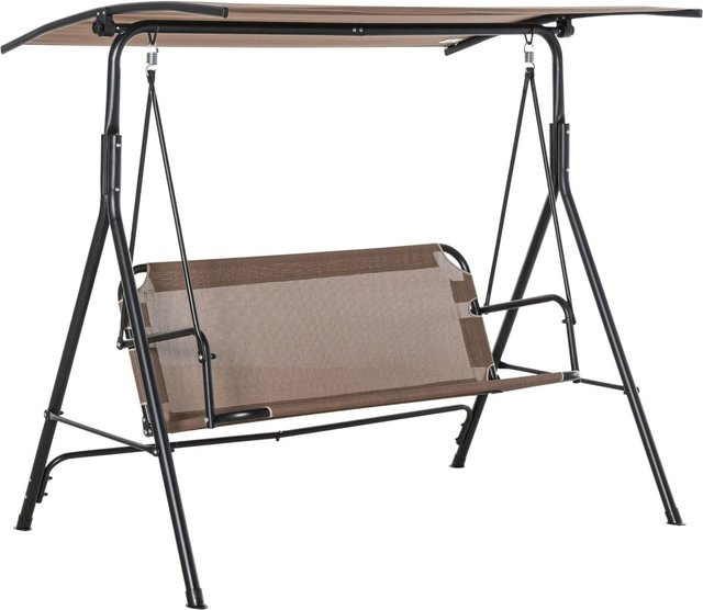 Outsunny Hollywoodschaukel 2-Sitzer in Braun mit verstellbarem UV-beständigem Vordach aus Textilene und Polyester, B/H/L: 110 x 155 x 200 cm - Bild 1