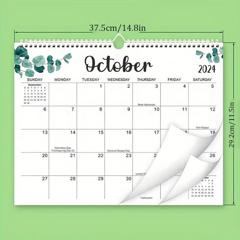SZ-Damai Wandkalender und Desktop-Kalender Januar 2024 bis Juni 2025 mit Blattmuster, Weiß, B/H: 37,6 x 29,2 cm - Bild 2