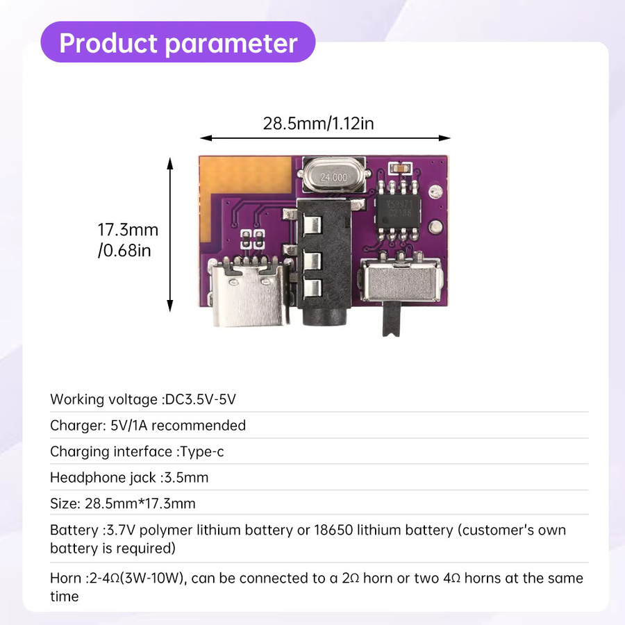 diymore Bluetooth Audio Modul mit TWS-Funktion, 5W Mono Verstärker, Typ-C und 3,5 mm Klinke, 3,5 V-5 V - Bild 3