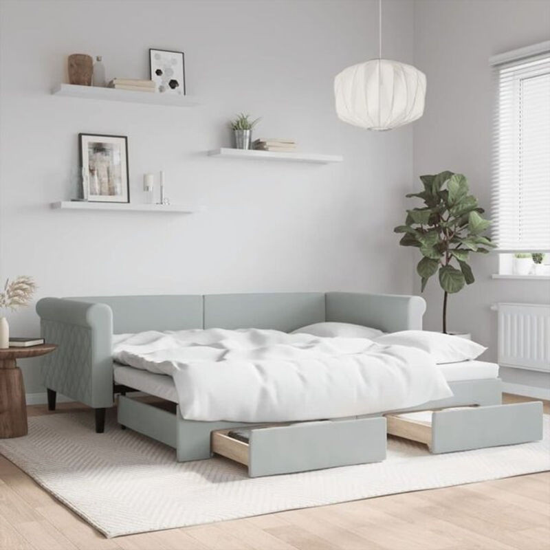 Ausziehbares Funktionsbett Vidaxl aus Samt und Holz in Grau mit Schubladen B/T/H: 90 x 190 cm - Bild 1