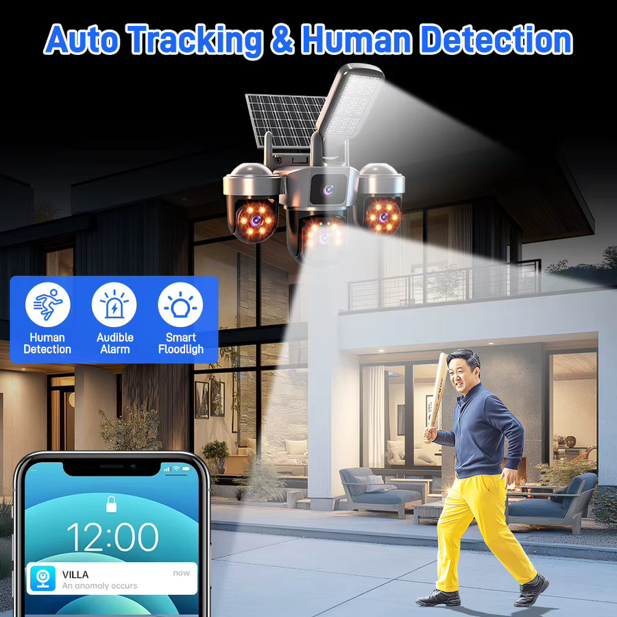 DIFANG WLAN-Solarkamera für Außenbereich mit PTZ-Funktion, Dreifach-Bildschirm, Auto-Tracking und Solar-Flutlicht zur WLAN-Überwachung - Bild 6