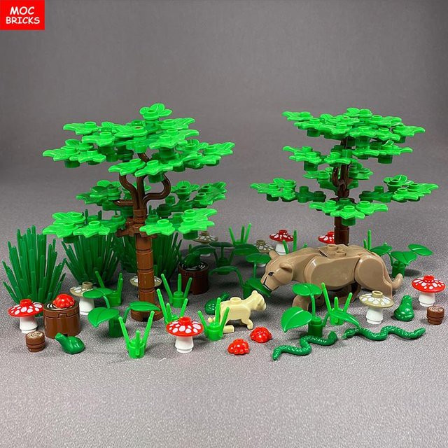MOC Steine Dschungel Wald Wildtiere Afrikanischer Löwe Leopard, Bausteine, ab 6 Jahren - Bild 1