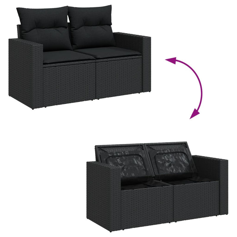 Vidaxl Garten-Sitzgruppe aus schwarzem Rattan mit Kissen im modernen Design - Bild 4