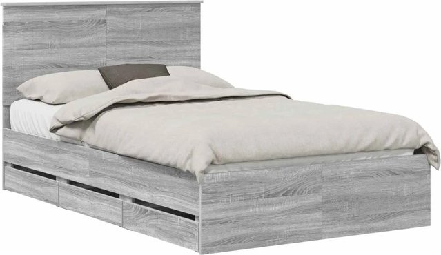 vidaXL Bettrahmen aus Holzwerkstoff in Grau Sonoma mit Schubladen, B/T/H: 120 x 200 x 34,65 cm - Bild 1