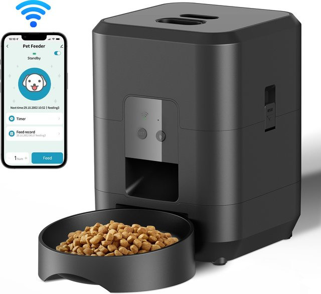 VOFORD Intelligenter Futterautomat für Katzen und Hunde, Automatischer Zeitgesteuerter Fütterer mit Quantitativer Fütterung, Weiß oder Schwarz - Bild 1